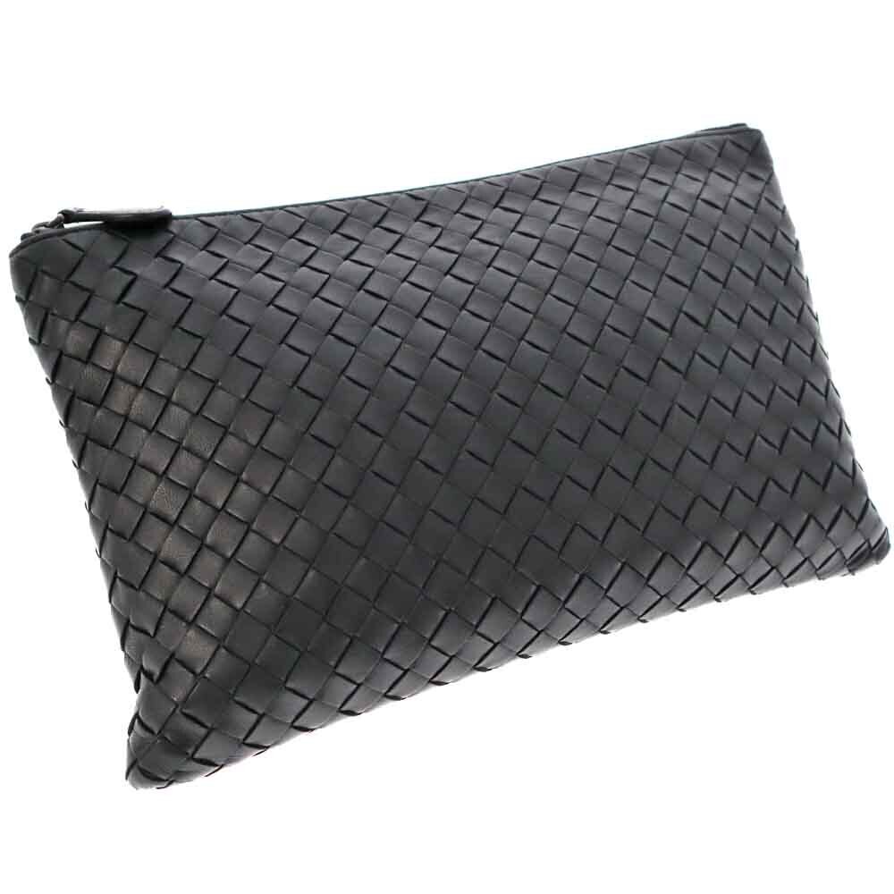BOTTEGA VENETA Document Case Clutch Bag Black Flat Smart Handbag Intrecciato